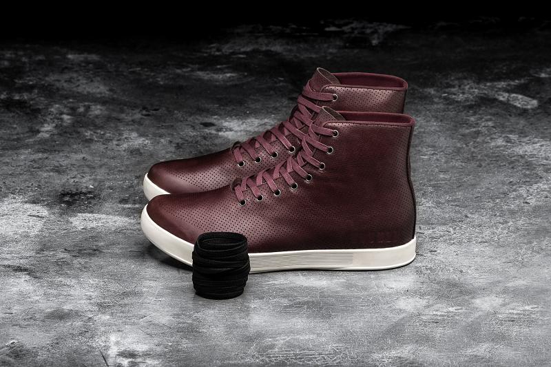 Burgundy Nobull High-Top Burgundy Leather Men's Trainers | CA X1407Y